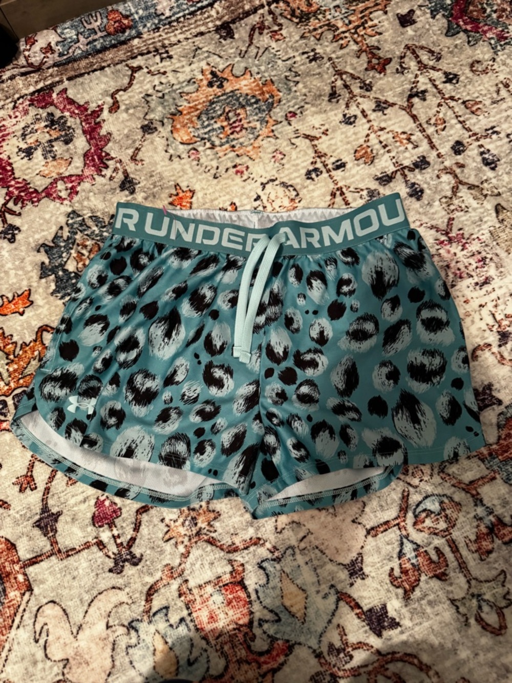 Under Armour Teal and Black Leopard Print Girls' Athletic Shorts